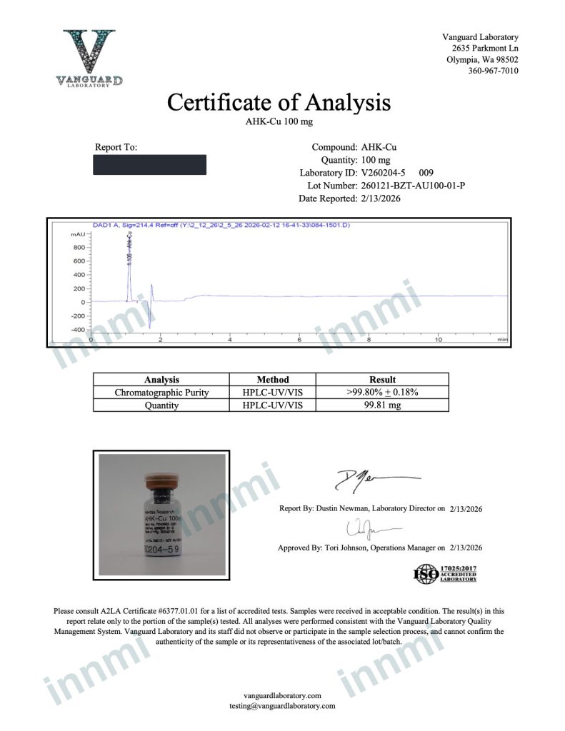 AHK-Cu 100mg analytical report