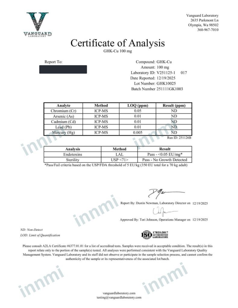 GHK-Cu 100mg analytical report