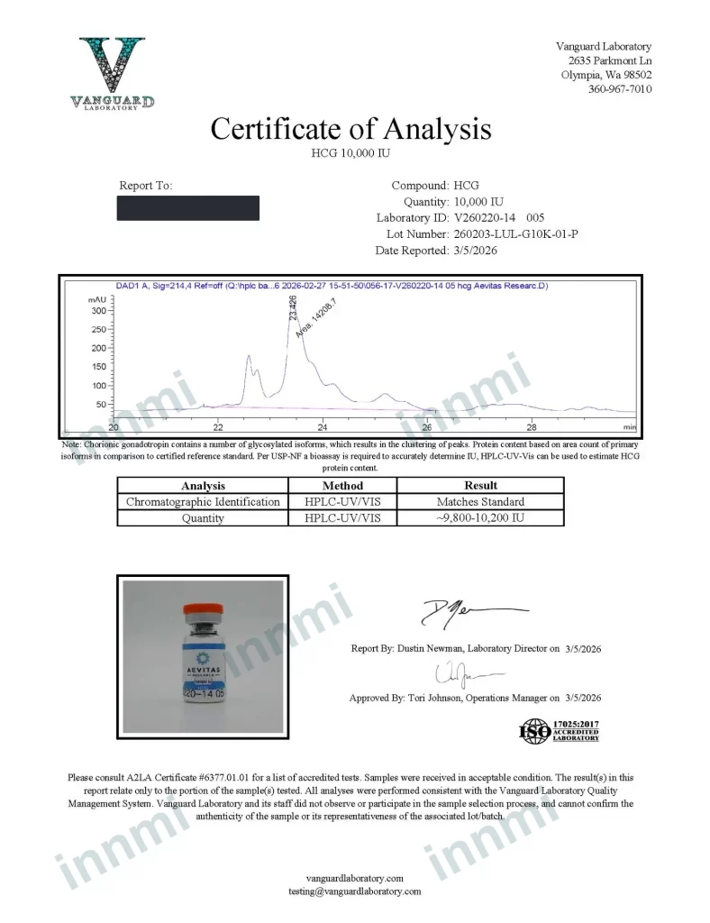 HCG 10,000 IU analytical report