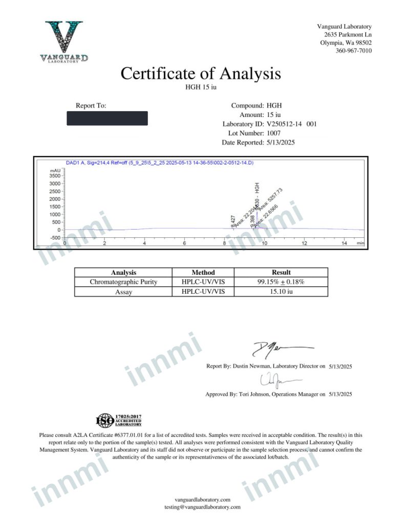 HGH 191AA (Somatropin) 15 IU analytical report