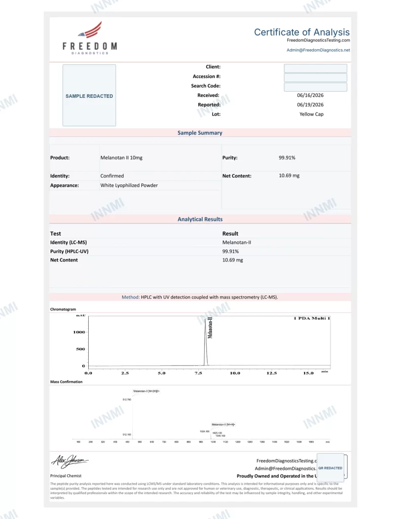 Melanotan II 10mg analytical report