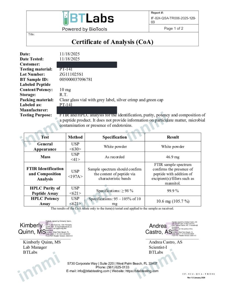 PT-141 Analytical report analytical report